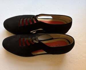 Pas De Rouge Black Suede Women’s Sz 40.5 US 10 Cutout Heel Shoes. Made In Italy